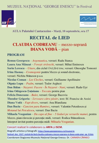 Recital de lied - Claudia Codreanu (mezzo-soprană) și Diana Vodă (pian)